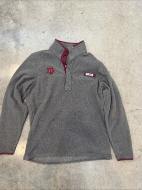 Columbia PFG Texas A&M Aggies Fleece Pullover Mens Small Gray Snap Neck